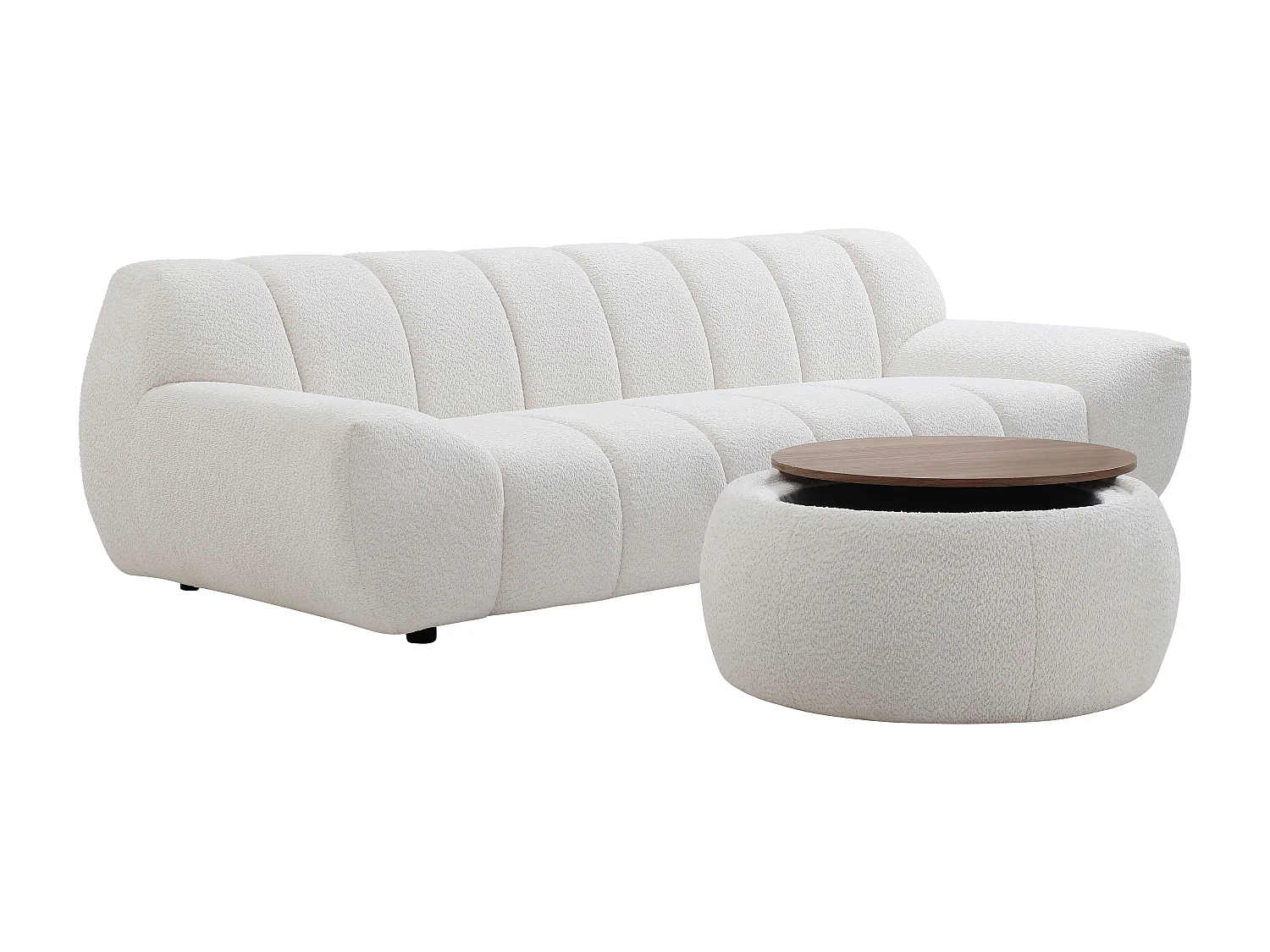 Canapé 3 places et table basse en tissu bouclette blanc SORIELI