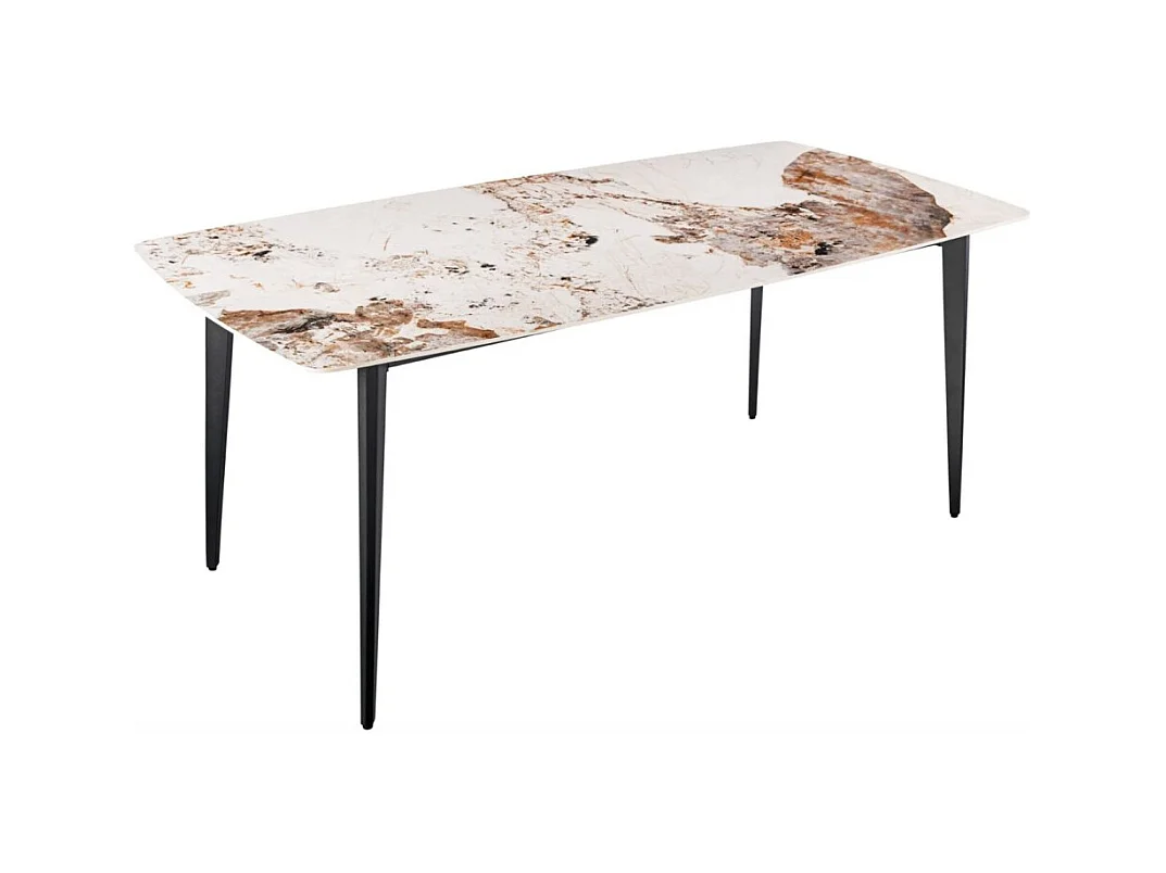 Table de salle à manger HEXA – Céramique aspect pierre et métal noir – 180 cm – Style contemporain