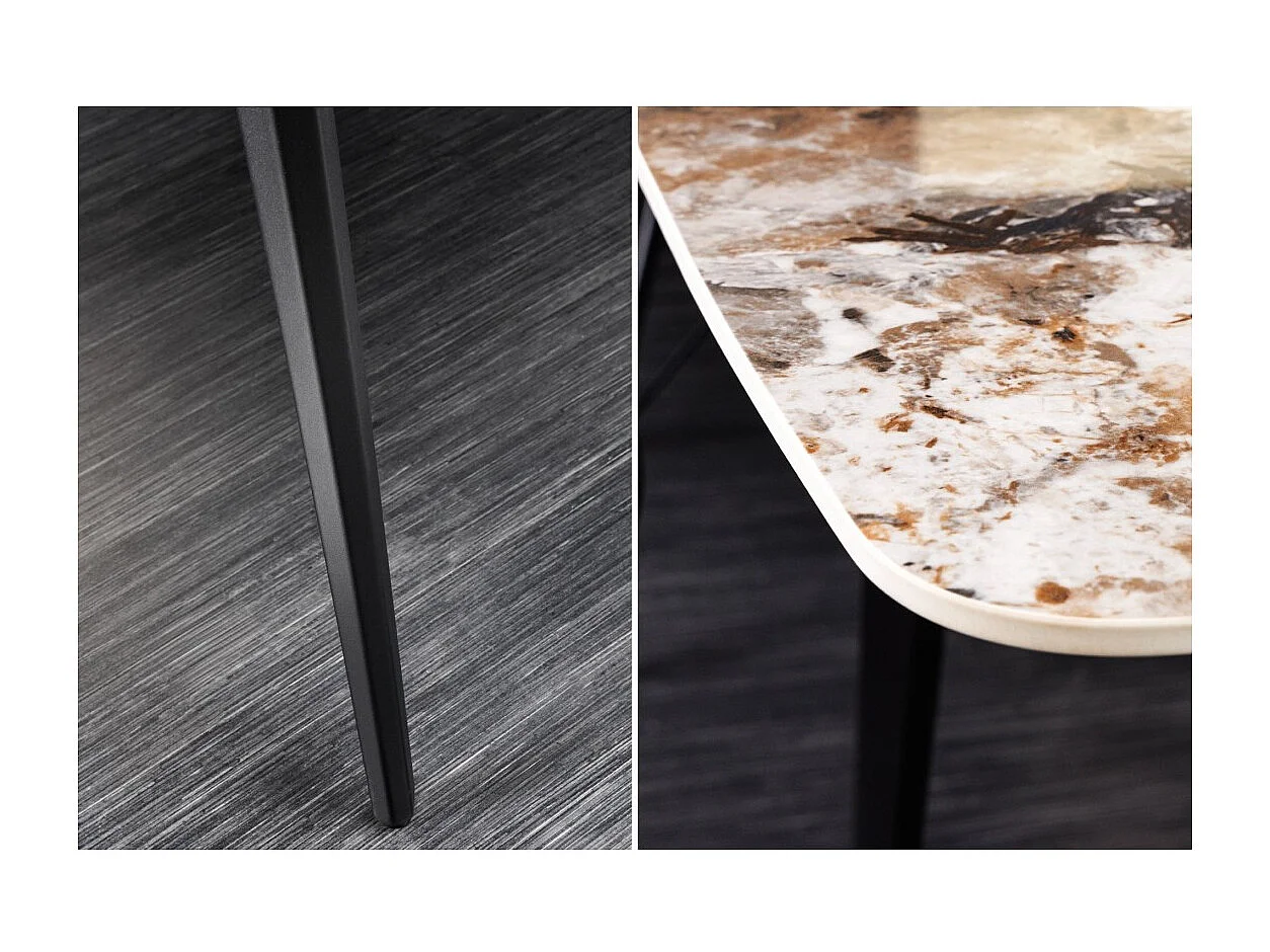 Table de salle à manger HEXA – Céramique aspect pierre et métal noir – 180 cm – Style contemporain