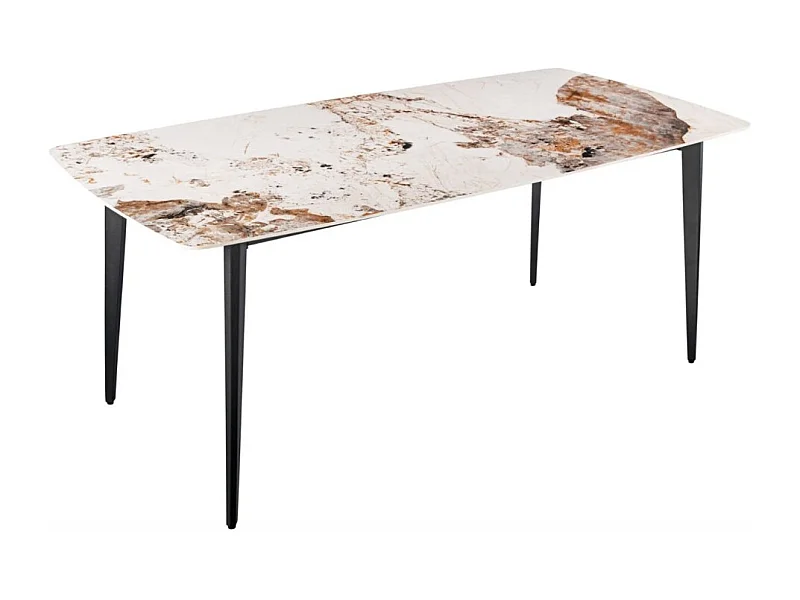 Table de salle à manger HEXA – Céramique aspect pierre et métal noir – 180 cm – Style contemporain