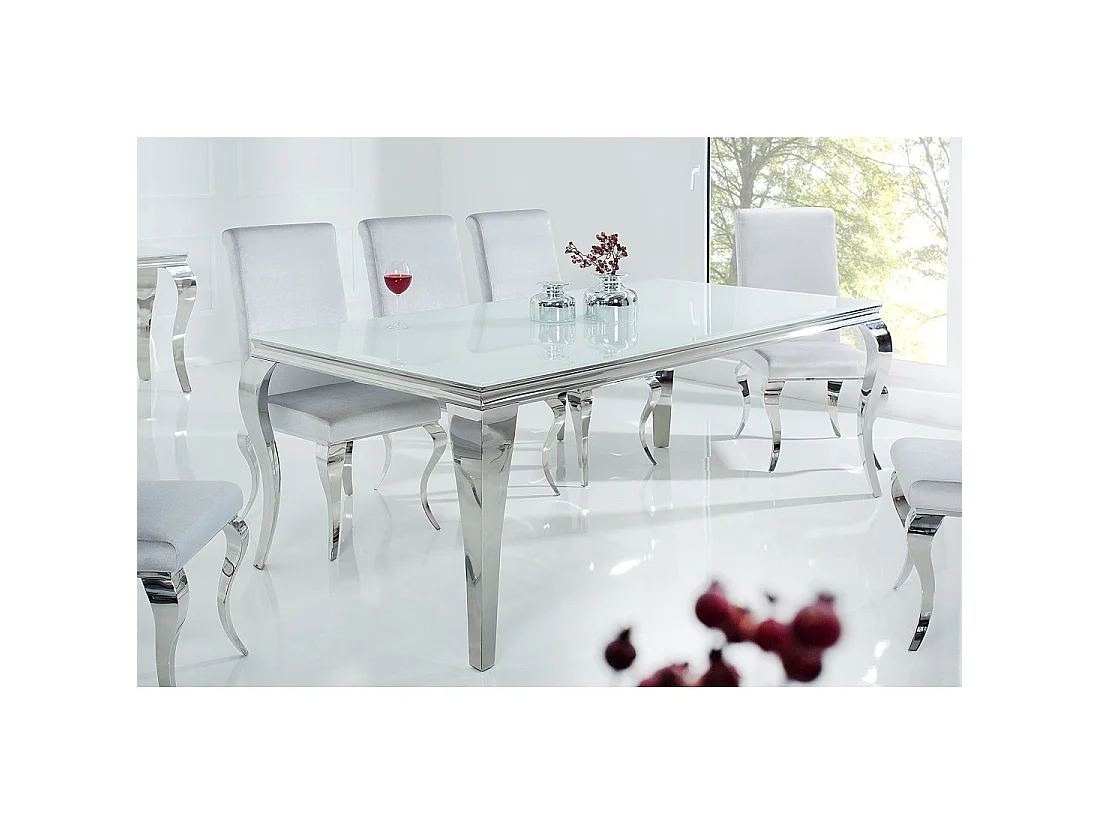 Eettafel VELENA - Zilverstaal en opaalglas - 200 cm - Moderne barokstijl