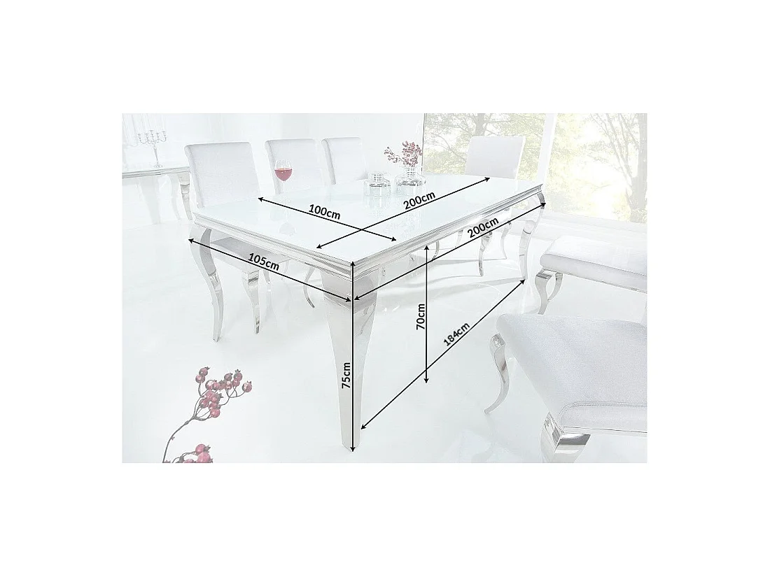 Eettafel VELENA - Zilverstaal en opaalglas - 200 cm - Moderne barokstijl