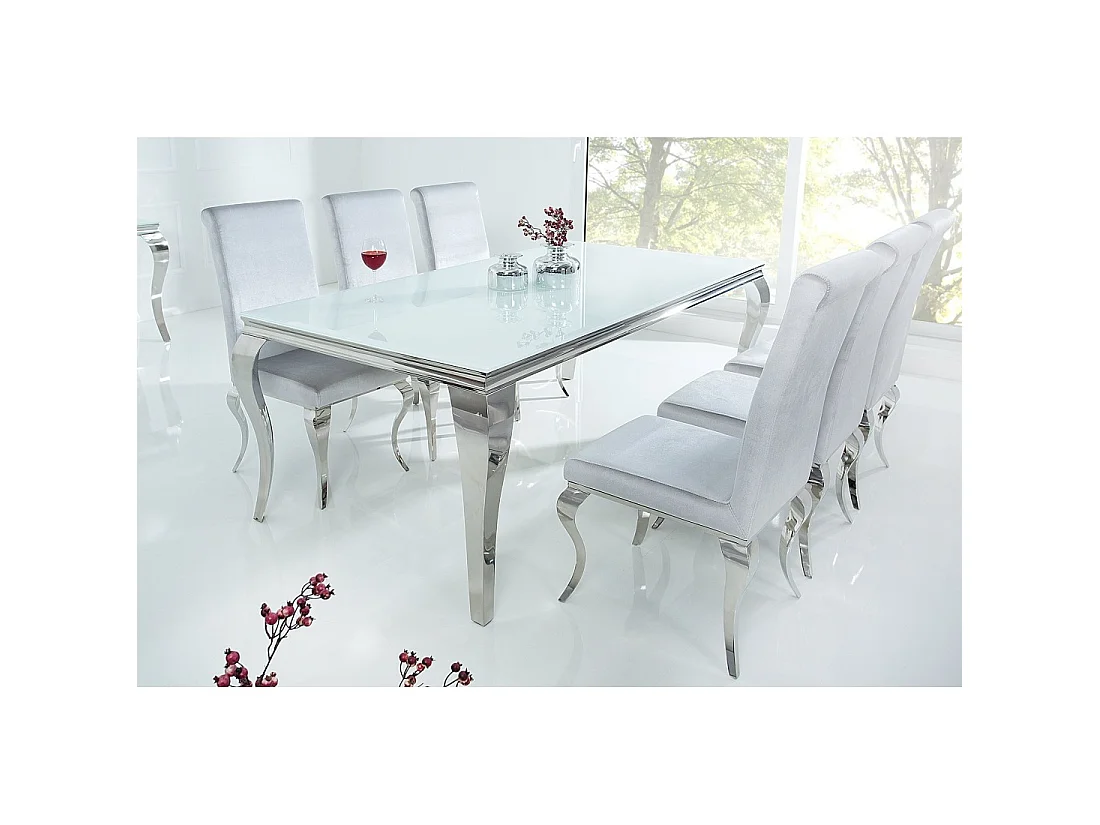 Eettafel VELENA - Zilverstaal en opaalglas - 200 cm - Moderne barokstijl