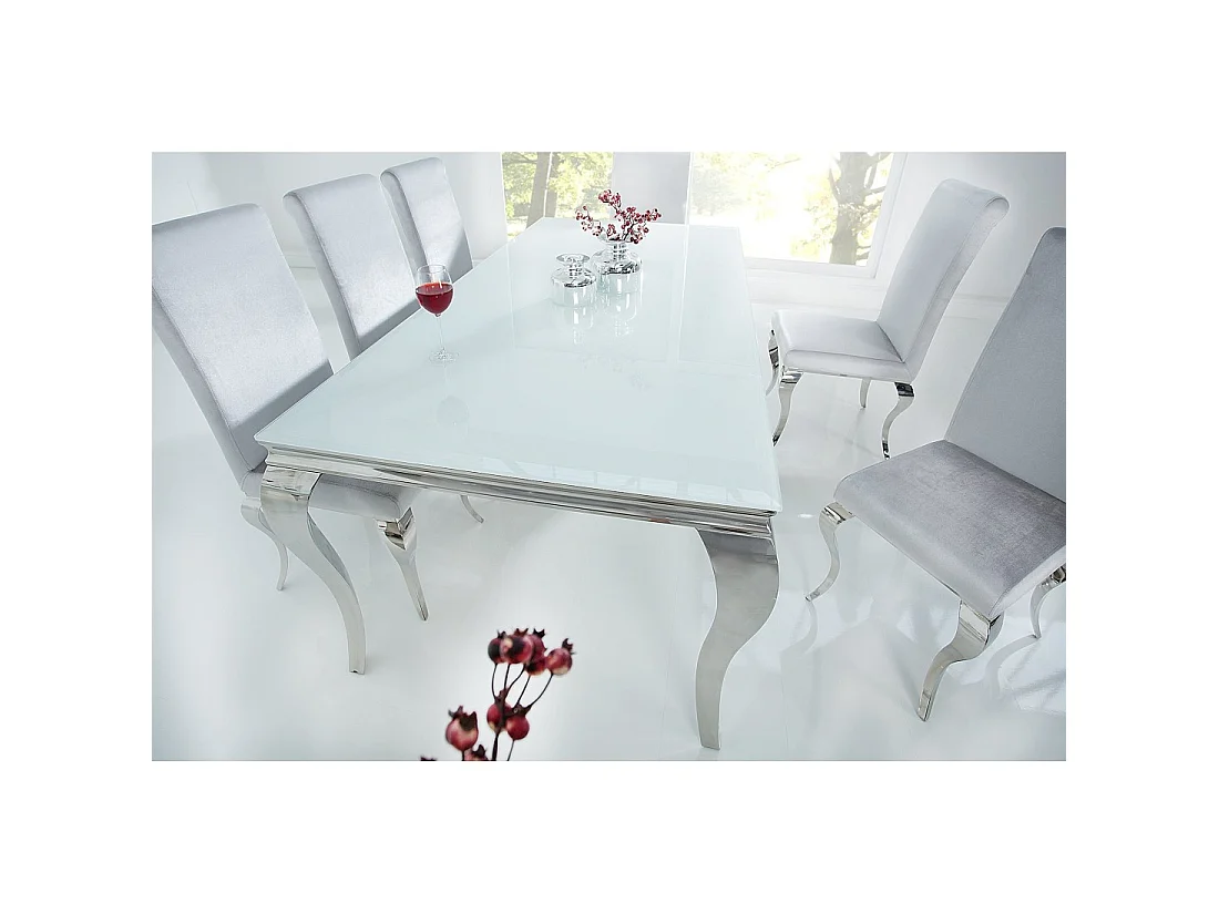 Eettafel VELENA - Zilverstaal en opaalglas - 200 cm - Moderne barokstijl