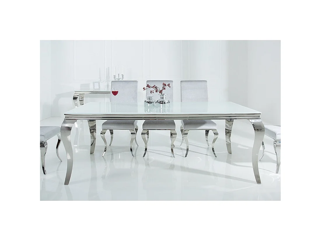 Eettafel VELENA - Zilverstaal en opaalglas - 200 cm - Moderne barokstijl