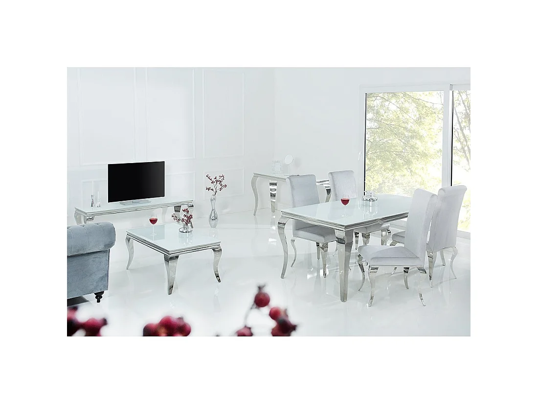 Eettafel VELENA - Zilverstaal en opaalglas - 200 cm - Moderne barokstijl