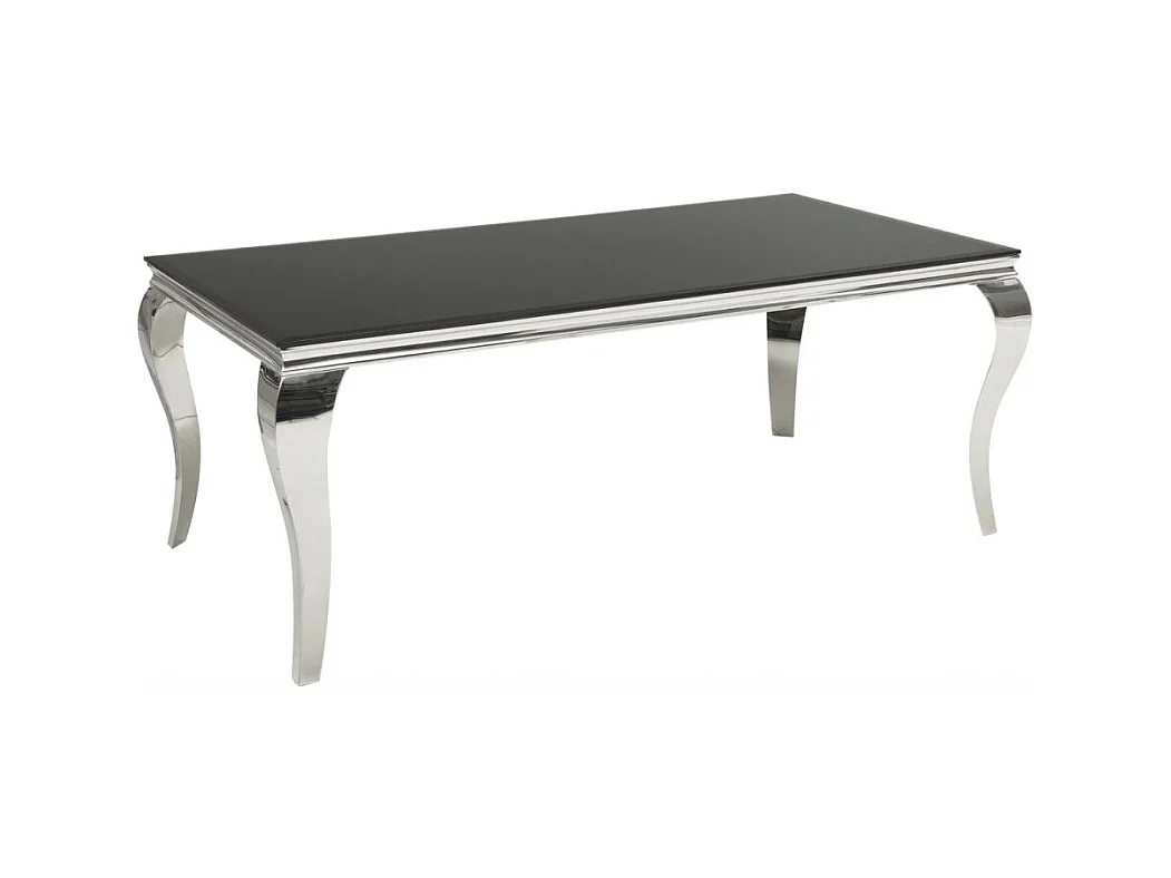 Table de salle à manger VELENA – Acier poli et verre noir – 200 cm – Style baroque moderne