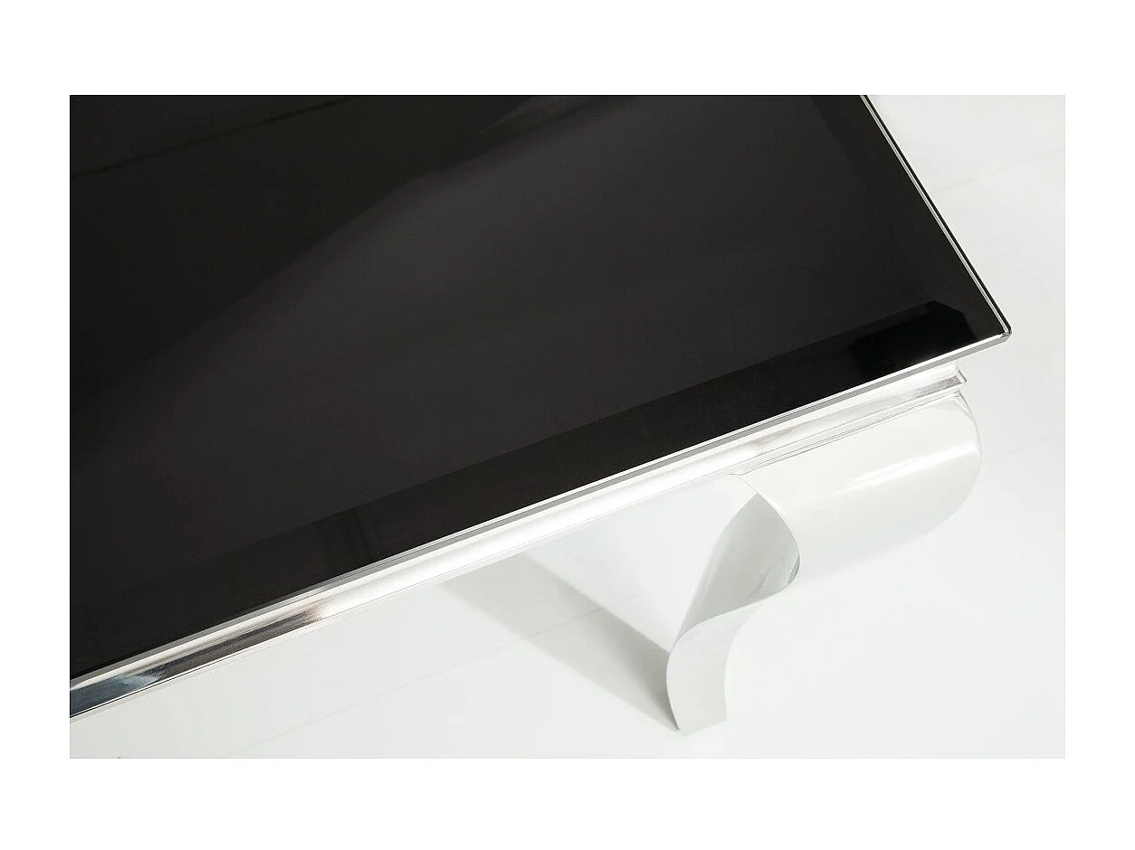 Table de salle à manger VELENA – Acier poli et verre noir – 200 cm – Style baroque moderne