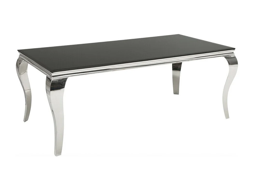 Table de salle à manger VELENA – Acier poli et verre noir – 200 cm – Style baroque moderne