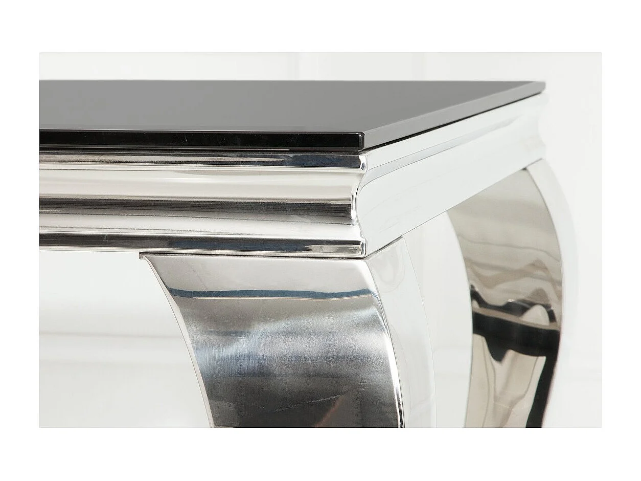 Table de salle à manger VELENA – Acier poli et verre noir – 200 cm – Style baroque moderne