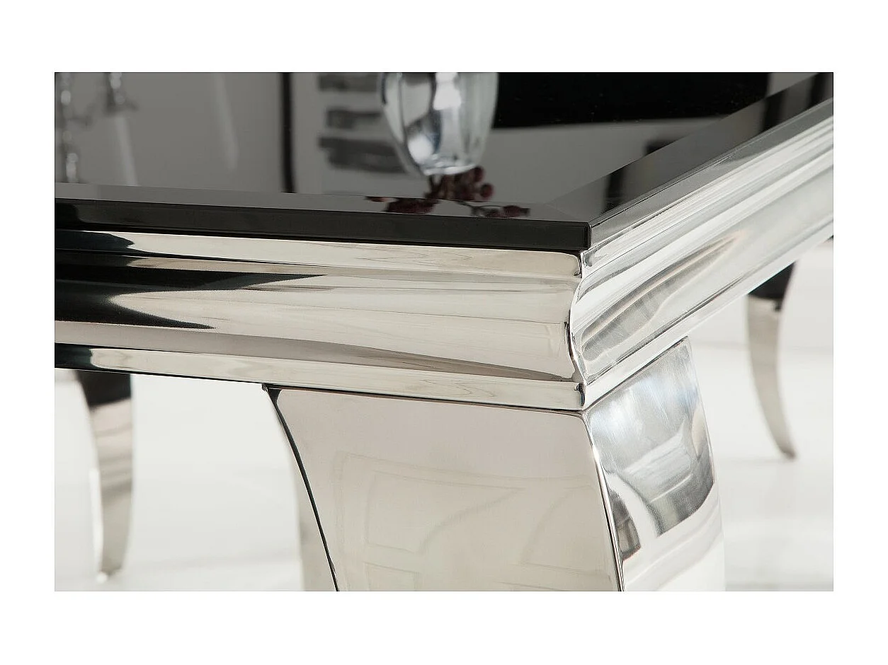 Table de salle à manger VELENA – Acier poli et verre noir – 200 cm – Style baroque moderne