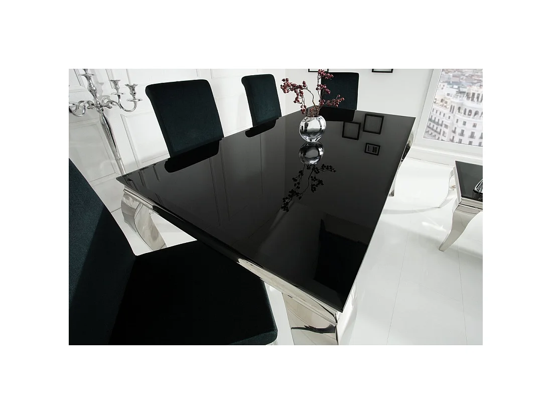 Eettafel VELENA - Gepolijst staal en zwart glas - 200 cm - Moderne barokstijl