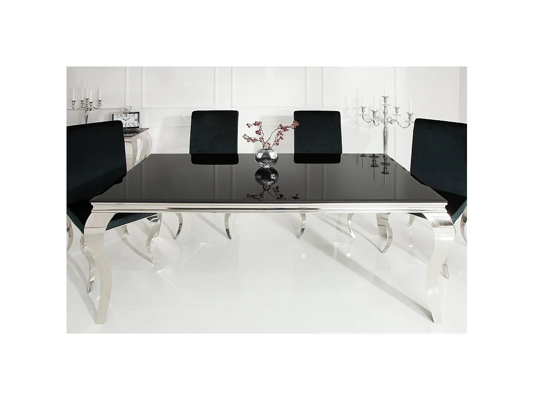 Eettafel VELENA - Gepolijst staal en zwart glas - 200 cm - Moderne barokstijl