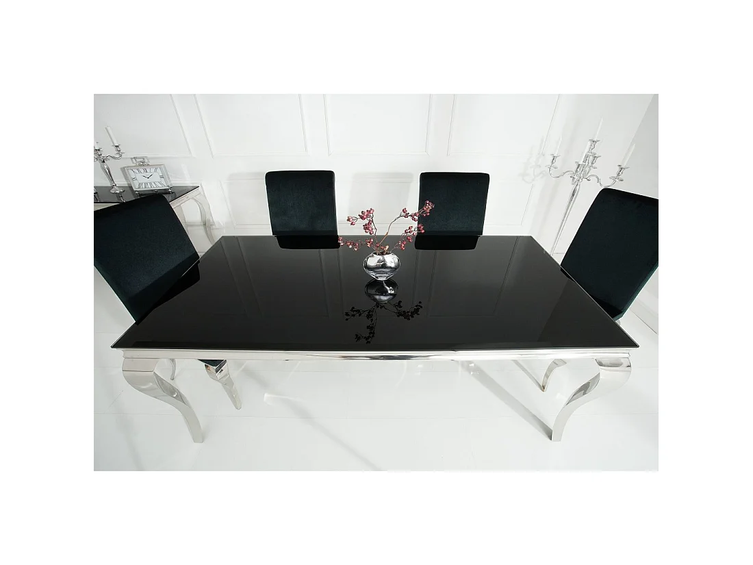 Eettafel VELENA - Gepolijst staal en zwart glas - 200 cm - Moderne barokstijl
