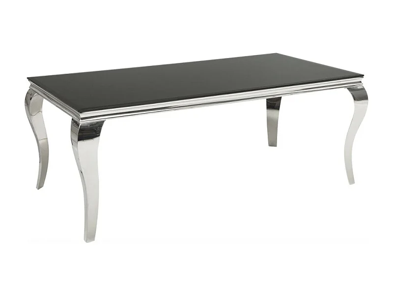 Table de salle à manger VELENA – Acier poli et verre noir – 200 cm – Style baroque moderne