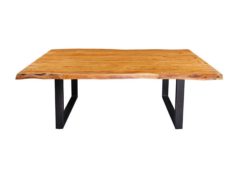 Table de salle à manger ARKAYA – Bois massif d'acacia verni et métal noir – 200 cm – Pied en U