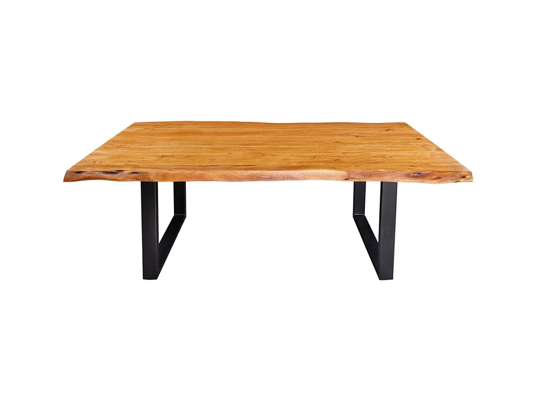 Table de salle à manger ARKAYA – Bois massif d'acacia verni et métal noir – 200 cm – Pied en U