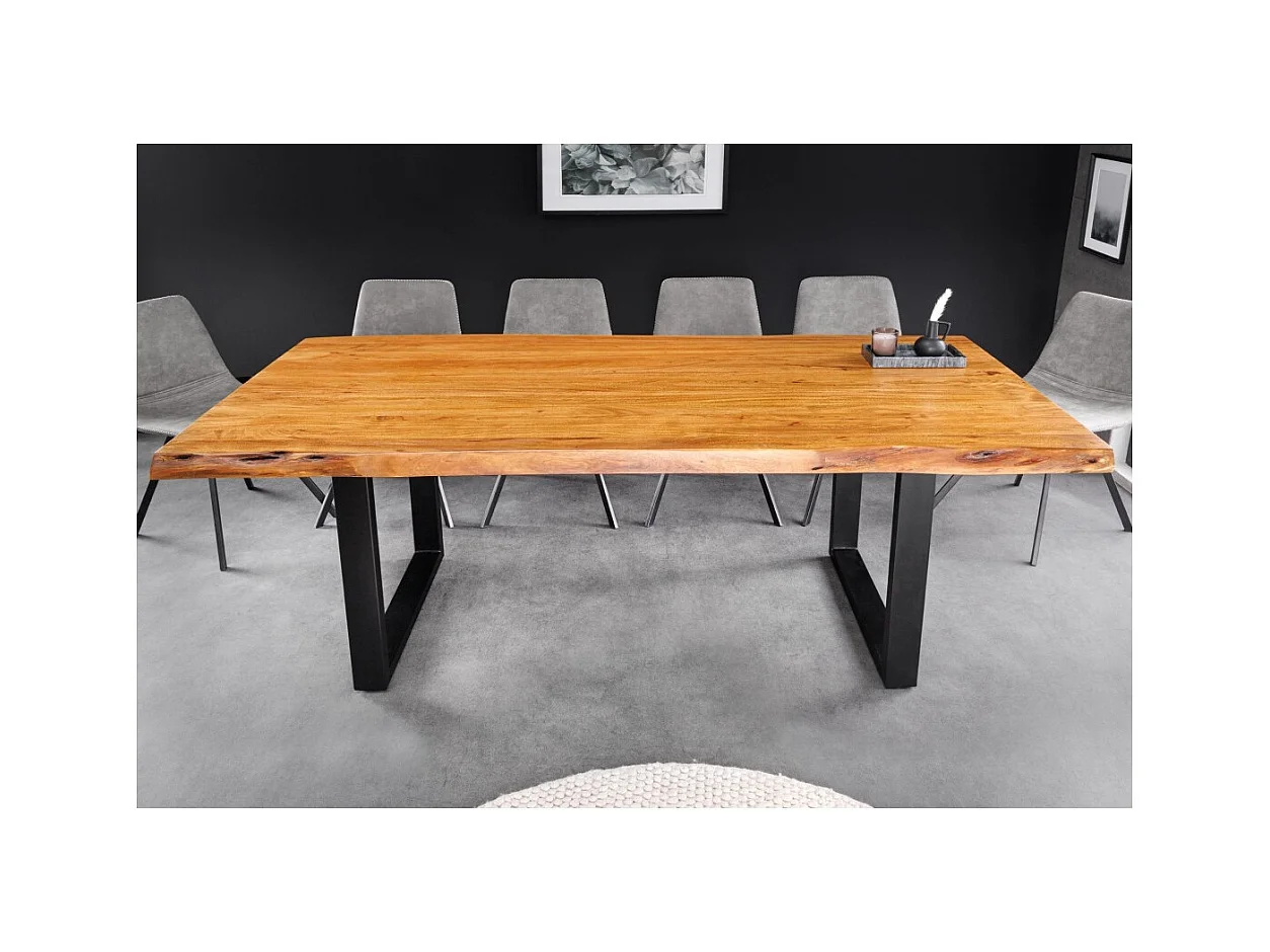 Table de salle à manger ARKAYA – Bois massif d'acacia verni et métal noir – 200 cm – Pied en U