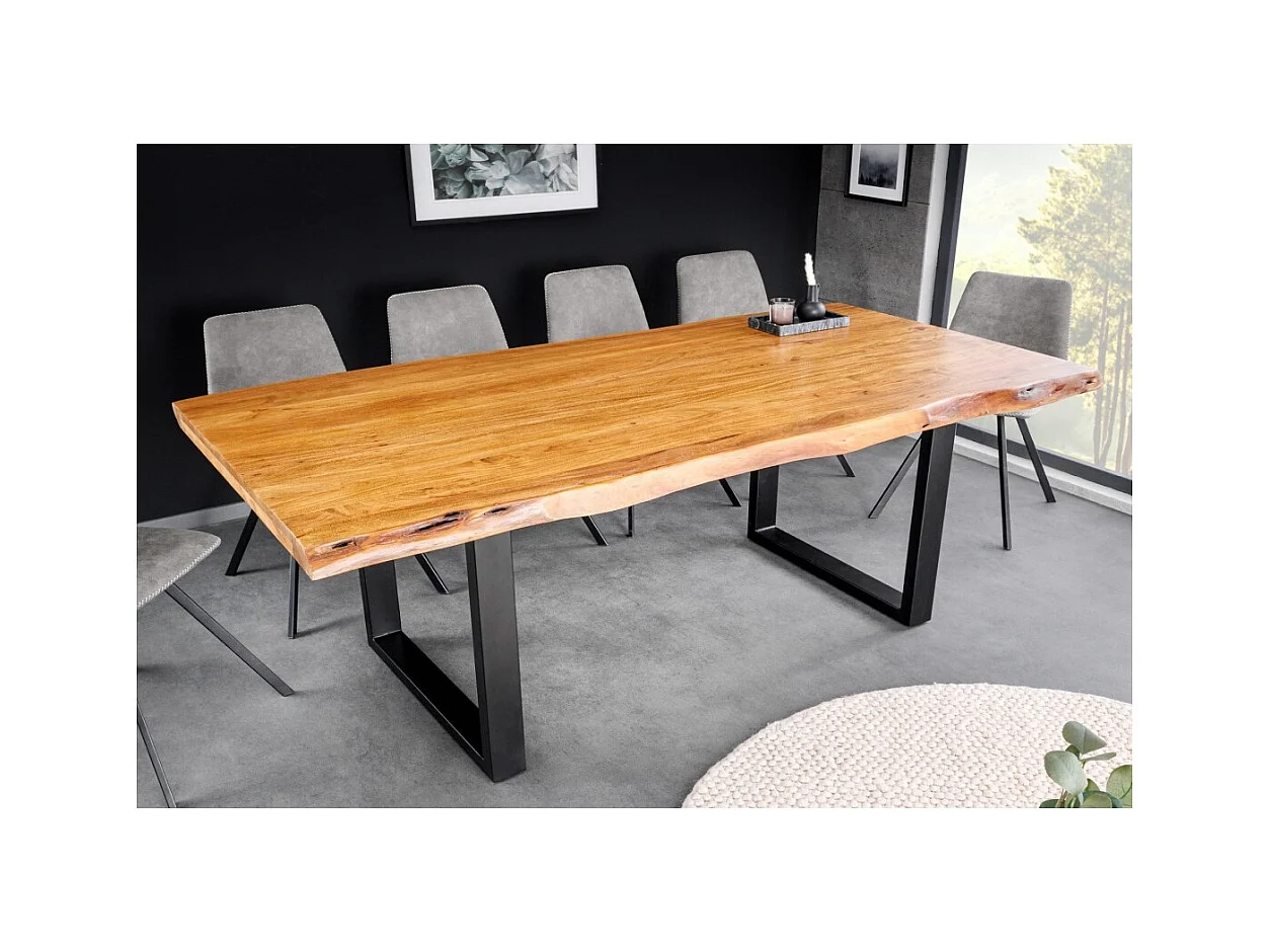 Table de salle à manger ARKAYA – Bois massif d'acacia verni et métal noir – 200 cm – Pied en U