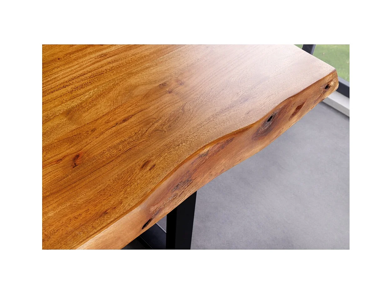 Table de salle à manger ARKAYA – Bois massif d'acacia verni et métal noir – 200 cm – Pied en U