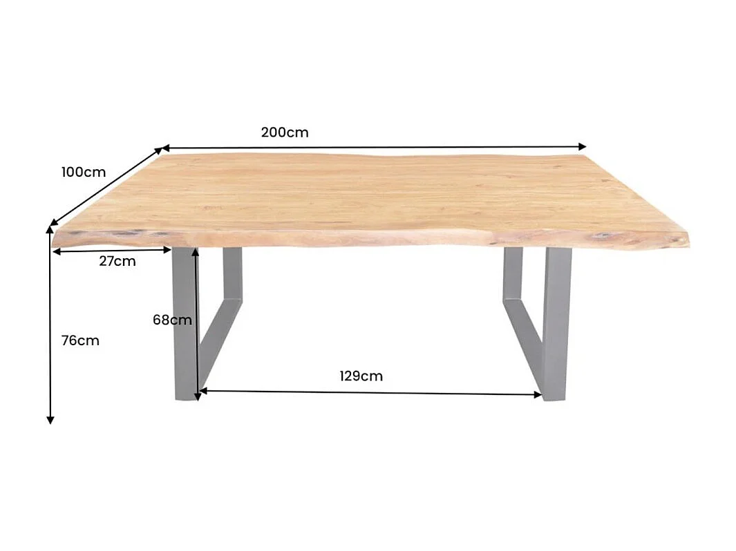 Table de salle à manger ARKAYA – Bois massif d'acacia verni et métal noir – 200 cm – Pied en U