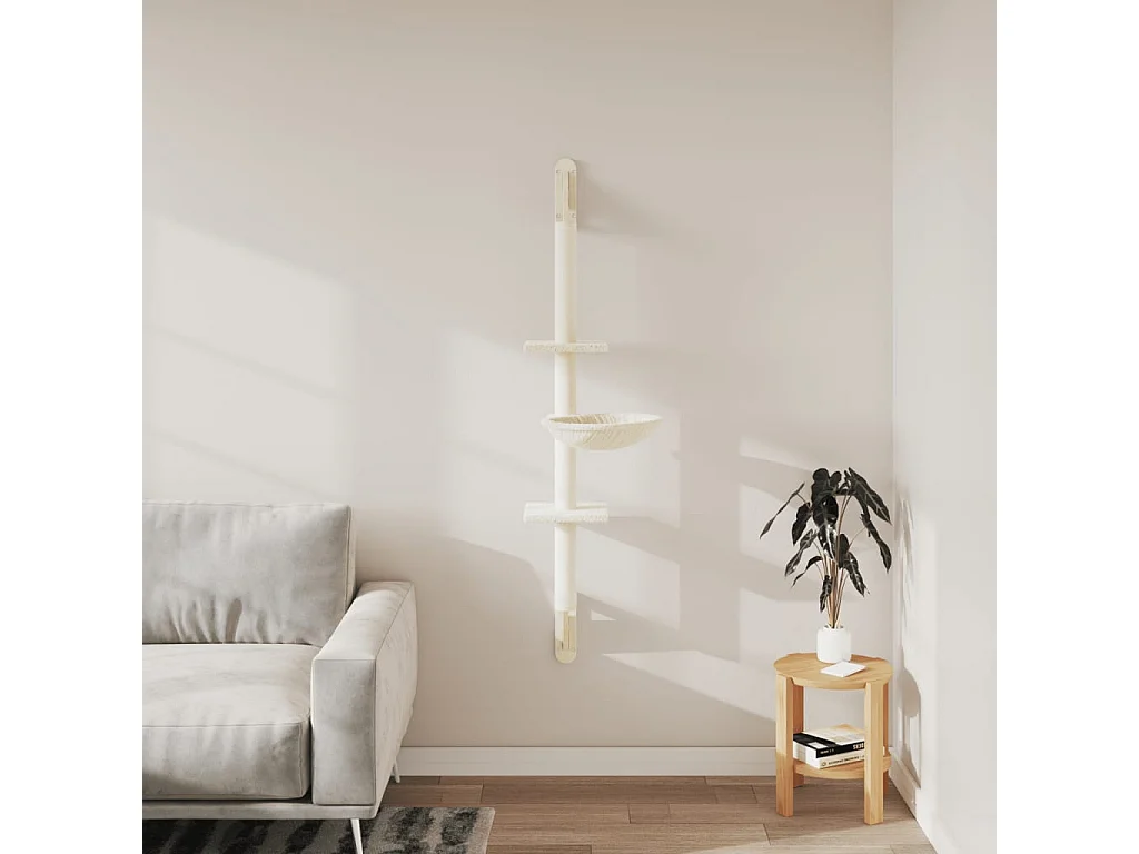 Wand-Kratzbaum mit Korb Creme 142,5 cm für Aktive und Verspielte Katzen