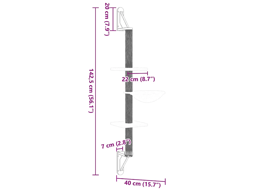 Arbre à chat mural avec griffoir crème 142,5 cm