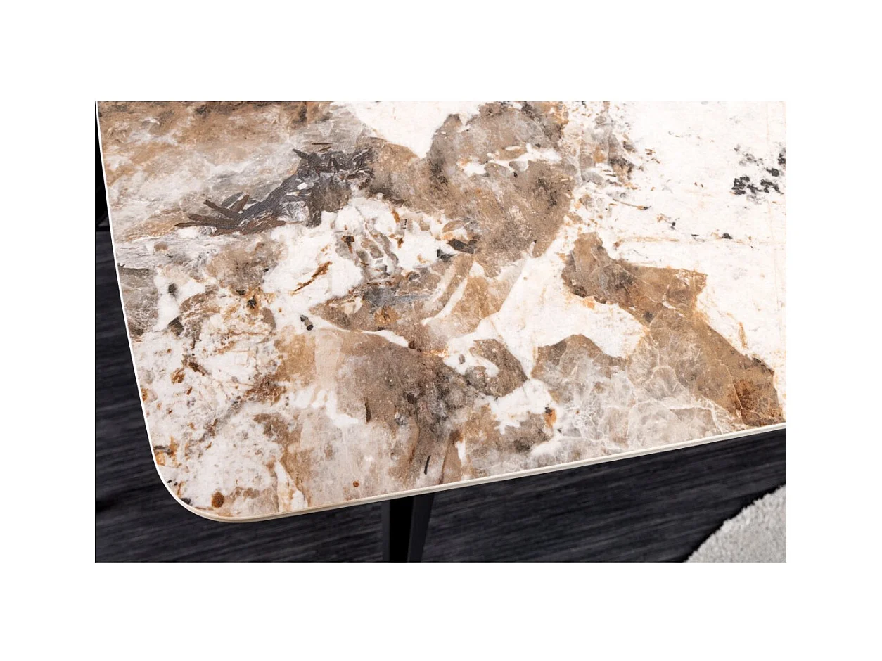 Table de salle à manger HEXA – Céramique aspect pierre et métal noir – 160 cm – Style contemporain