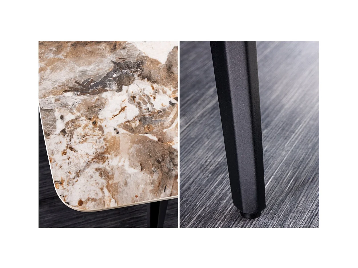 Table de salle à manger HEXA – Céramique aspect pierre et métal noir – 160 cm – Style contemporain