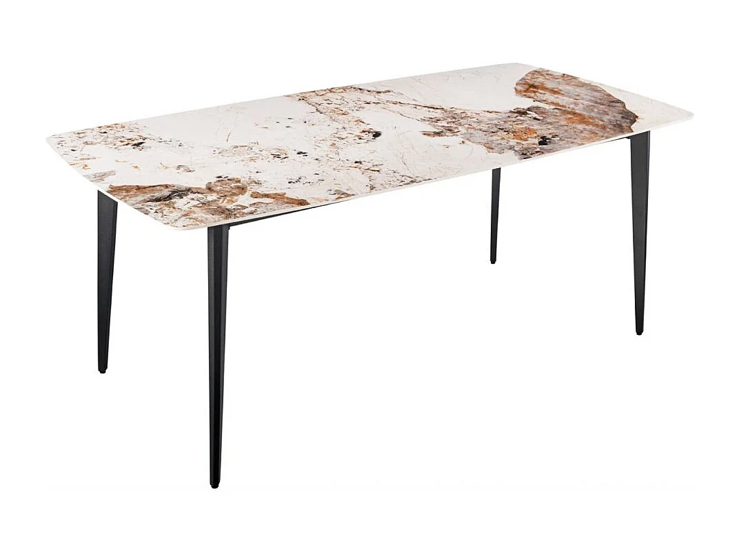 Table de salle à manger HEXA – Céramique aspect pierre et métal noir – 160 cm – Style contemporain