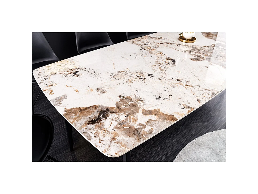 Tavolo da pranzo HEXA – Ceramica effetto pietra e metallo nero – 160 cm – Stile contemporaneo