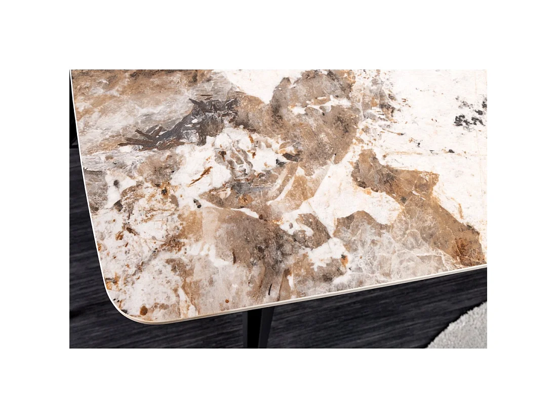 Tavolo da pranzo HEXA – Ceramica effetto pietra e metallo nero – 160 cm – Stile contemporaneo