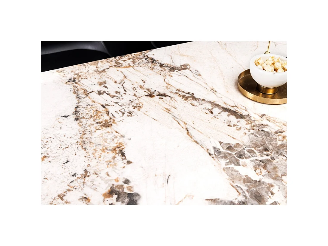 Tavolo da pranzo HEXA – Ceramica effetto pietra e metallo nero – 160 cm – Stile contemporaneo