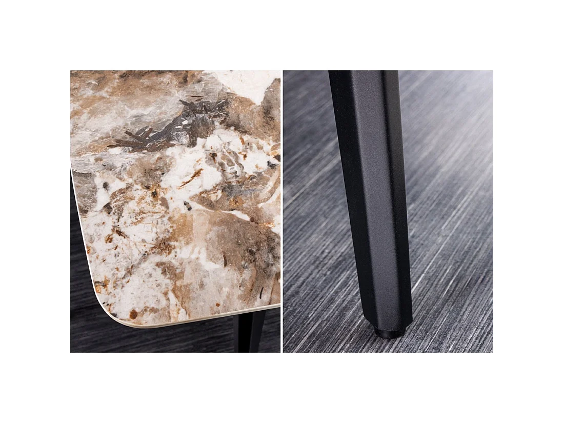 Tavolo da pranzo HEXA – Ceramica effetto pietra e metallo nero – 160 cm – Stile contemporaneo
