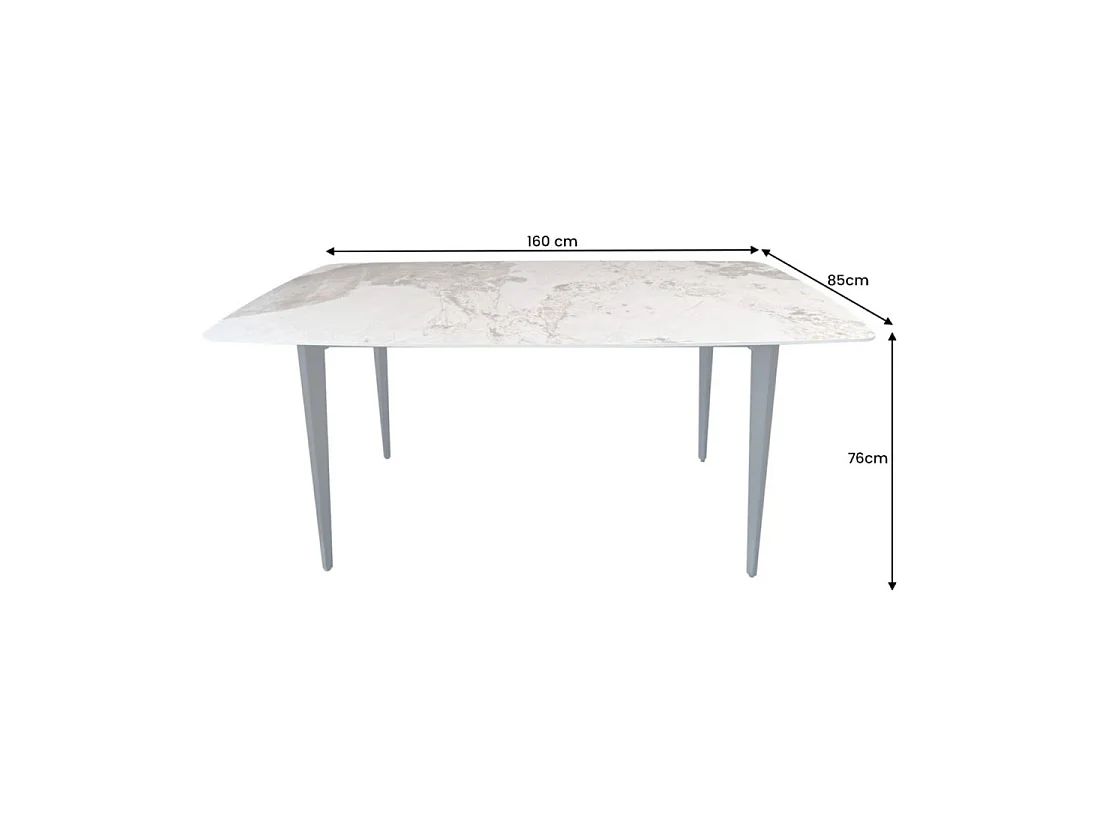 Tavolo da pranzo HEXA – Ceramica effetto pietra e metallo nero – 160 cm – Stile contemporaneo