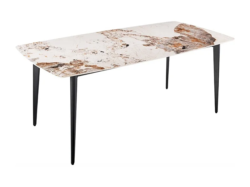 Table de salle à manger HEXA – Céramique aspect pierre et métal noir – 160 cm – Style contemporain