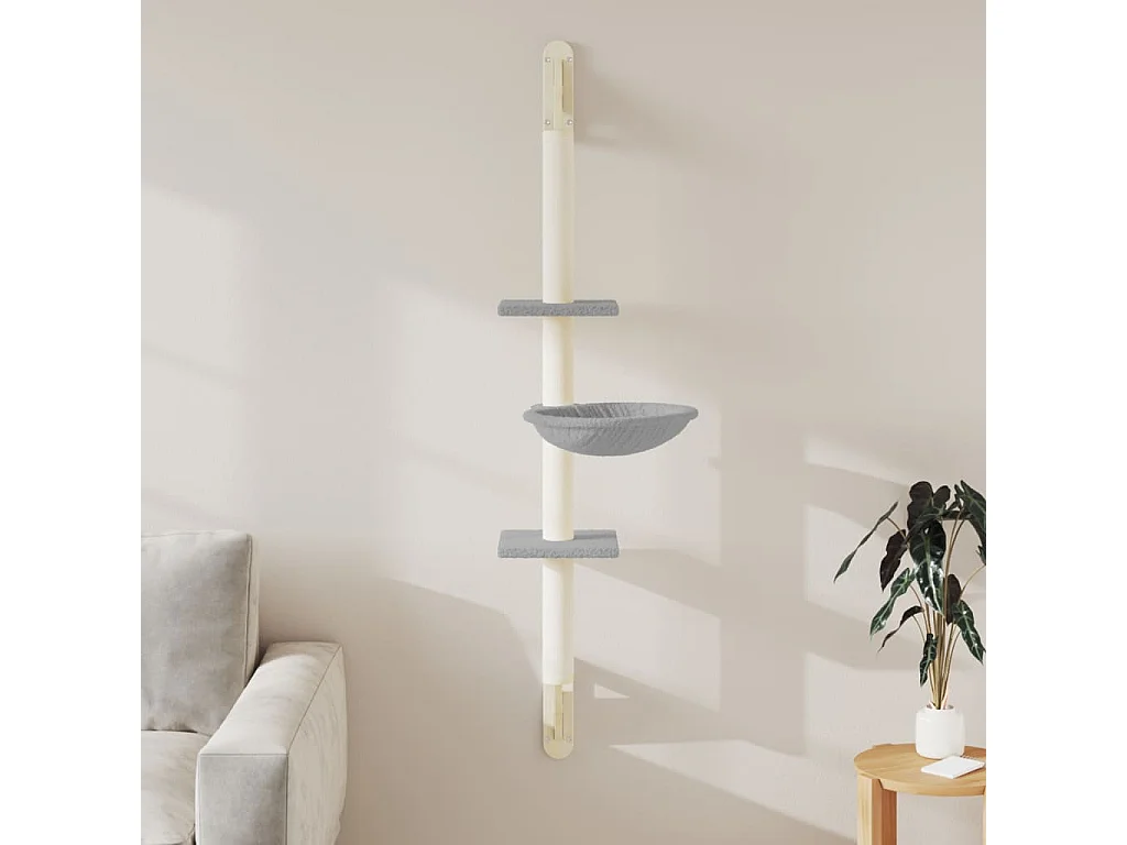 Wand-Katzenbaum Hellgrau 142,5 cm mit Kratzbaum und Plattformen - Für Spielende und Kletternde Katzen