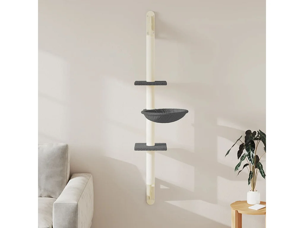 Dunkelgrauer Wand-Katzenbaum 142,5 cm mit Kratzbaum und Plattformen