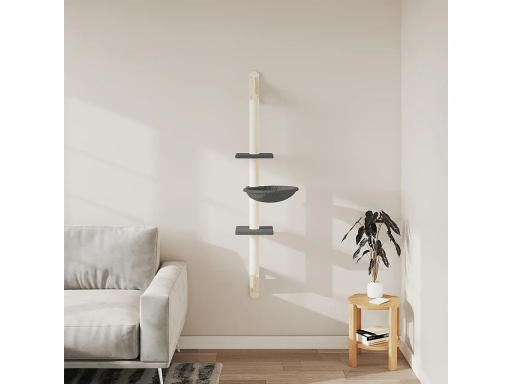 Dunkelgrauer Wand-Katzenbaum 142,5 cm mit Kratzbaum und Plattformen