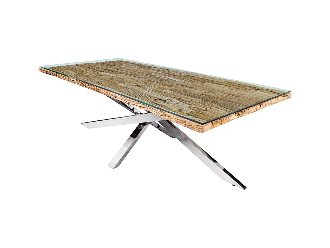 Table de salle à manger RAFTA – Bois massif et verre trempé – 220 cm – Style moderne