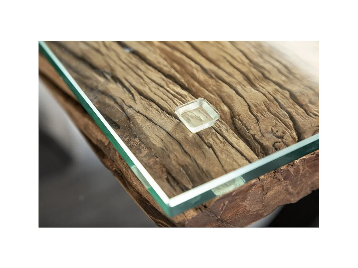 Table de salle à manger RAFTA – Bois massif et verre trempé – 220 cm – Style moderne