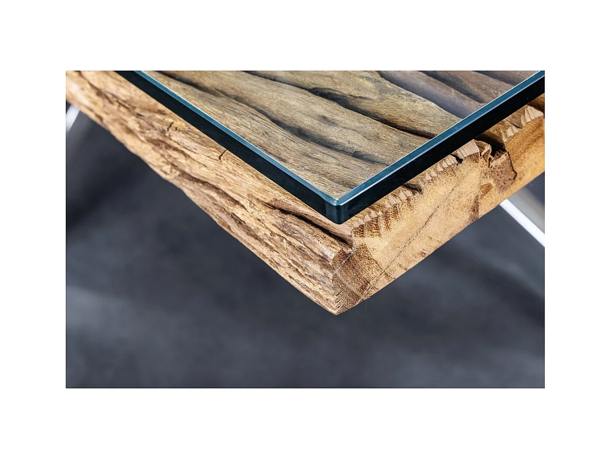 Table de salle à manger RAFTA – Bois massif et verre trempé – 220 cm – Style moderne