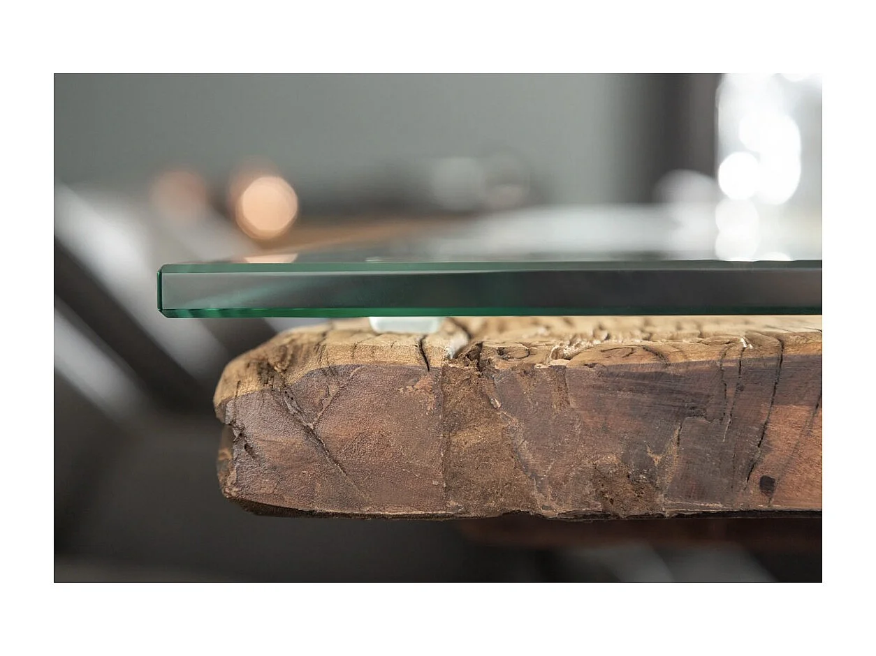 Table de salle à manger RAFTA – Bois massif et verre trempé – 220 cm – Style moderne