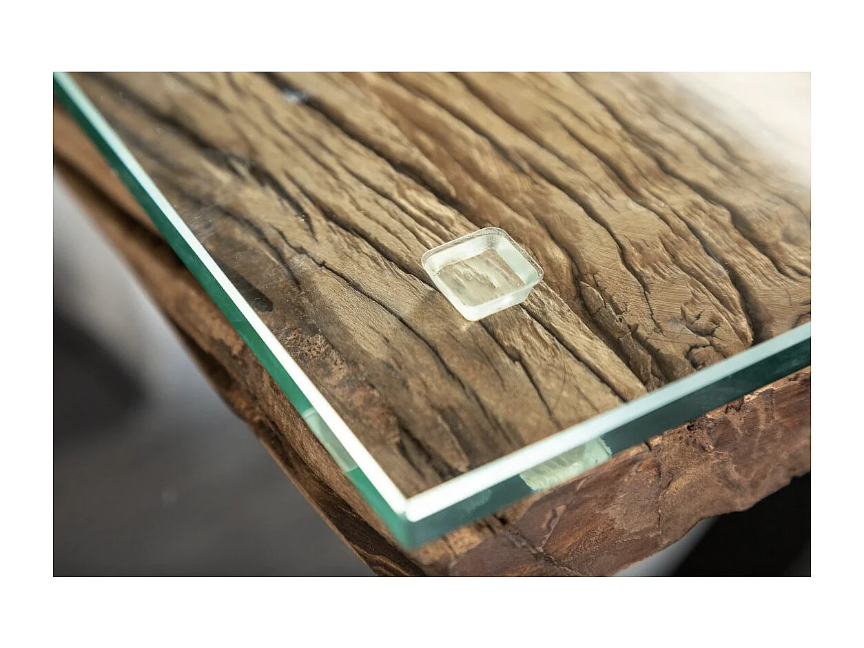 Table de salle à manger RAFTA – Bois massif et verre trempé – 220 cm – Style moderne