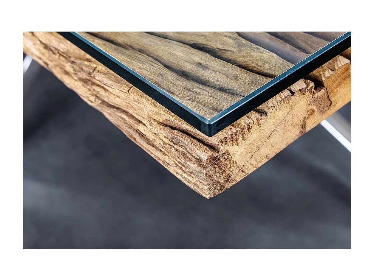 Table de salle à manger RAFTA – Bois massif et verre trempé – 220 cm – Style moderne