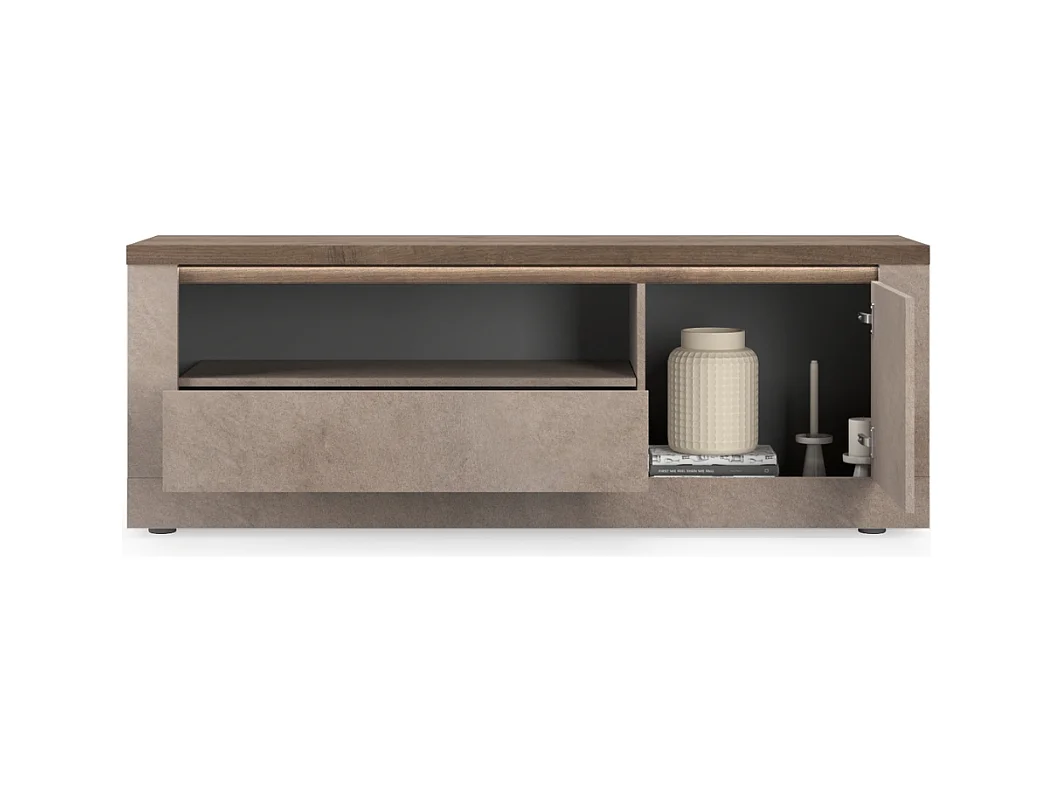 Meuble TV 1 porte, 1 tiroir et 1 niche effet bronze et mercure L160 cm - ISCHIA