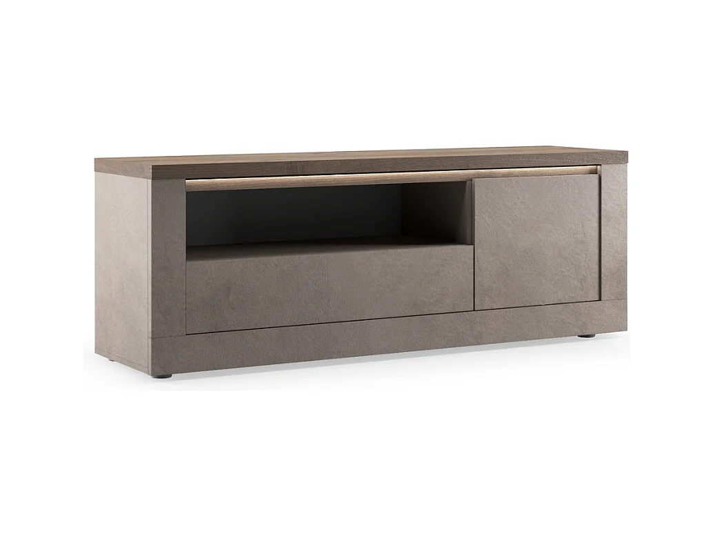 Meuble TV 1 porte, 1 tiroir et 1 niche effet bronze et mercure L160 cm - ISCHIA