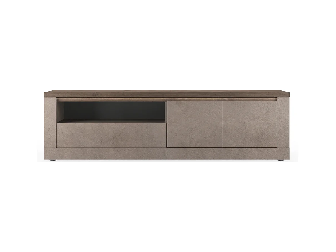 Meuble TV 2 portes, 1 tiroir et 1 niche effet bronze et mercure L207 cm - ISCHIA