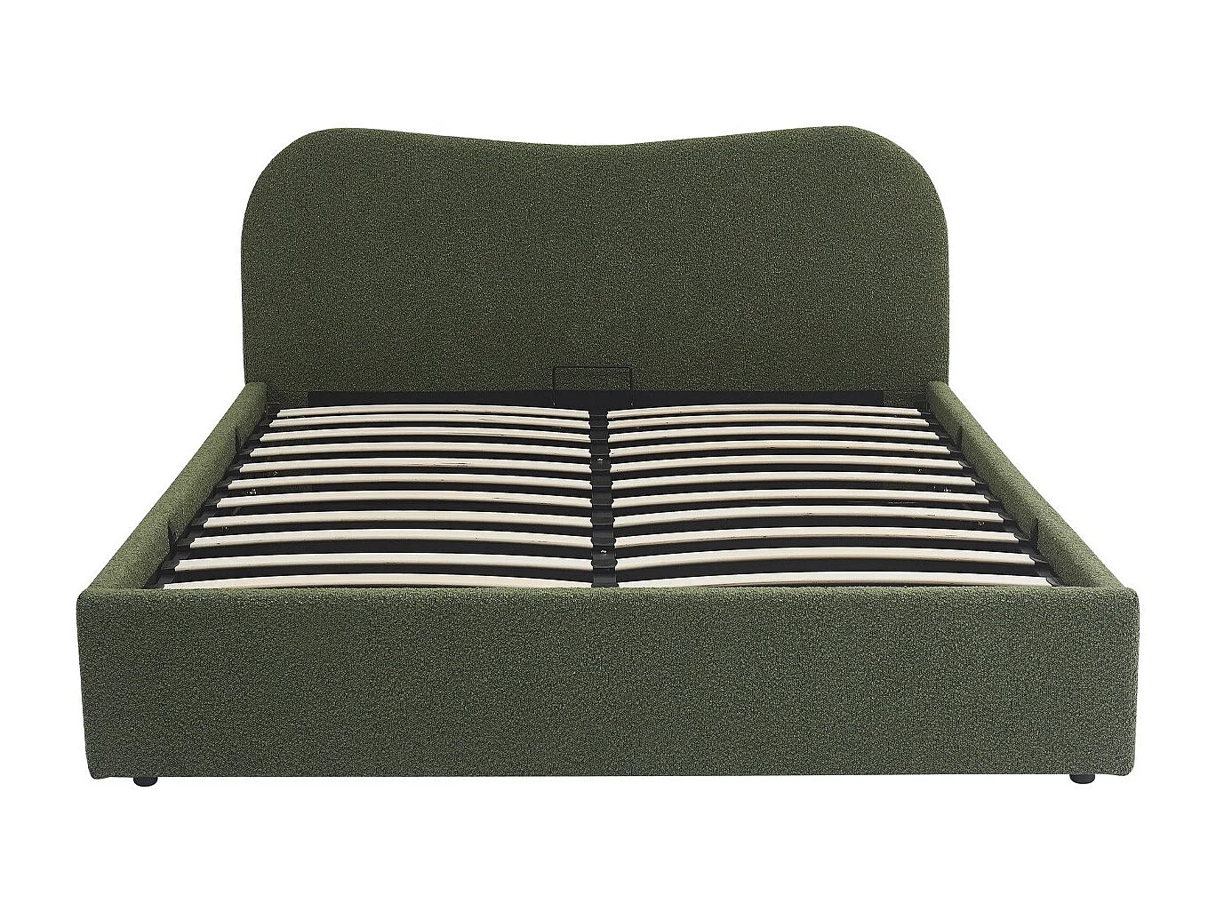 Lit coffre adulte 180x200 cm avec tête de lit matelassée en tissu bouclé vert - Suzon