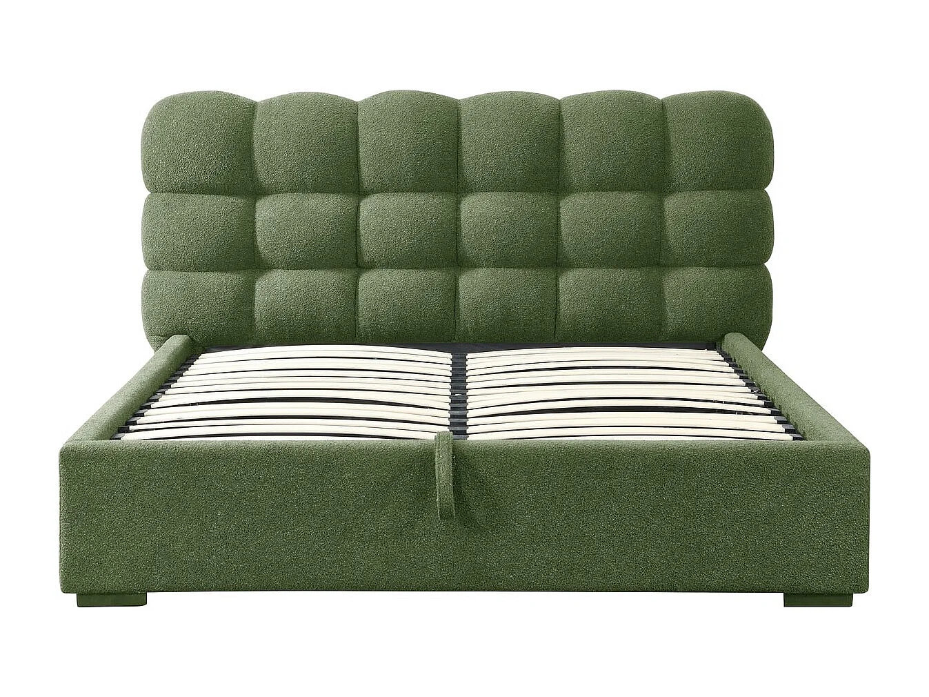 Lit coffre adulte 180x200 cm avec sommier et tête de lit capitonnée en tissu bouclé vert - Lola